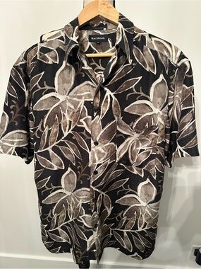 Marc Edwards 100% Silk Hawaiian Camp Shirt Men’s Medium Black Floral Tropical